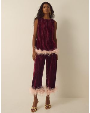 Monsoon Emma Faux Feather Cropped Velvet Trousers Red