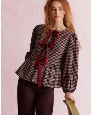 Monsoon Agatha Check Tie Front Blouse Red - Brown