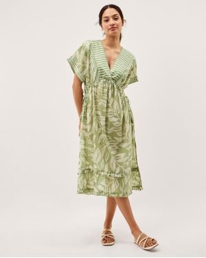 Monsoon Lillie Leaf Print Midi Dress - Green