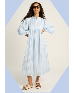 Monsoon Petite Mendigote Rigo Stripe Shirt Midi Dress Blue