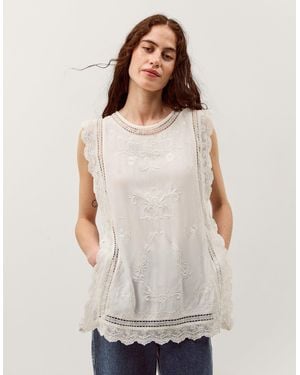 Monsoon Taylor Sleeveless Embroidered Lace Top White