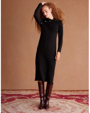 Monsoon Cate Button Collar Midi Jumper Dress Black