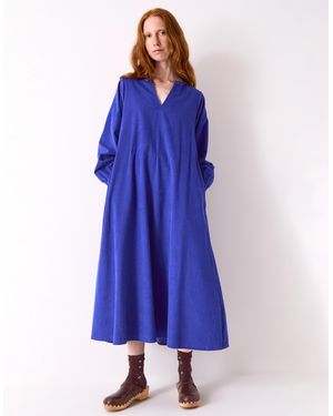 Monsoon East Mahi Tie Corduroy Midi Dress Blue
