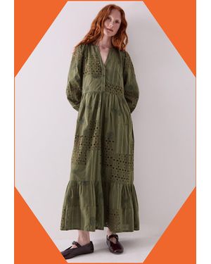 Monsoon East Tasia Patchwork Broderie Maxi Dress Green