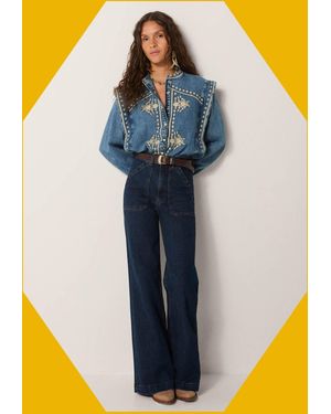 Monsoon Maison Hotel Narciso Embroidered Denim Blouse Blue