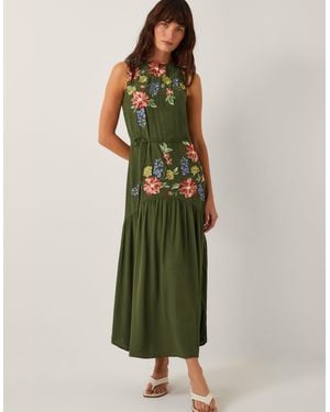 Monsoon Odelle Floral Embroidered Midi Dress Green