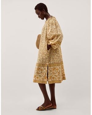 Monsoon Ari Bardot Floral Midi Dress Yellow - Natural