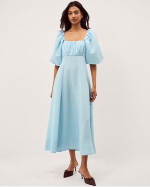 Monsoon Payton Puff Sleeve Midi Dress - Blue