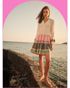 Monsoon Devotion Twins Ella Geometric Stripe Mini Dress Multi - Pink