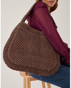 Monsoon Hari Scoop Raffia Shoulder Bag Brown - Red