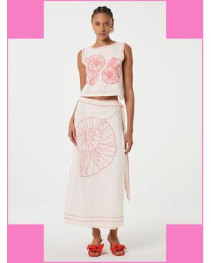 Monsoon Fabienne Chapot Sine Shell Embroidered Wrap Skirt Ivory - Pink