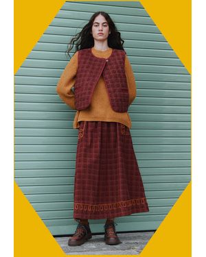 Monsoon East Karina Check Corduroy Quilted Gilet Orange