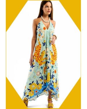 Monsoon Wild Voila Tiger Print Backless Maxi Dress Blue - White