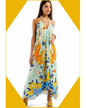 Monsoon Wild Voila Tiger Print Backless Midi Dress Blue - White