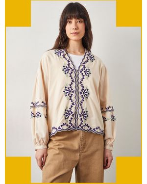 Monsoon East Cresta Long Sleeve Embroidered Blouse Ivory - White