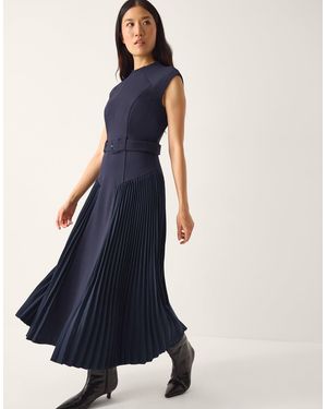 Monsoon Sally Pleat Sleeveless Midi Dress Blue