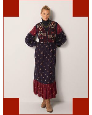 Monsoon Maison Hotel Ginevra Embroidered Floral Print Midi Dress Blue