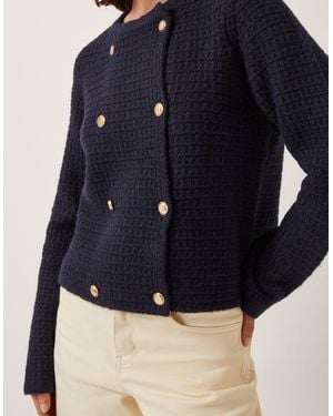 Monsoon Skye Double-breasted Waffle Knit Cardigan Blue