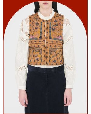 Monsoon Antik Batik Pie Printed Jacquard Waistcoat Camel - Red