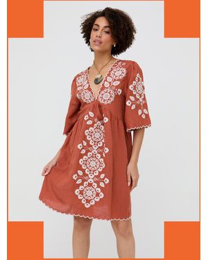Monsoon Raffya Arabella Embroidered Mini Dress Orange