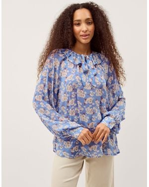 Monsoon Sian Floral Print Blouse Blue
