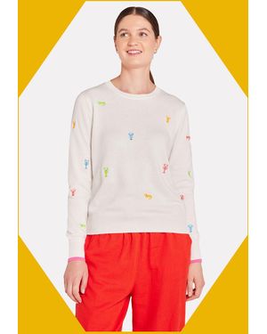 Monsoon Wispr Lobster Embroidered Crew Neck Jumper White