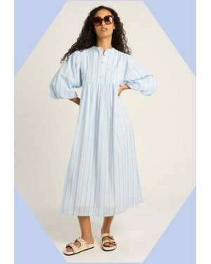 Monsoon Petite Mendigote Rigo Stripe Shirt Midi Dress Blue