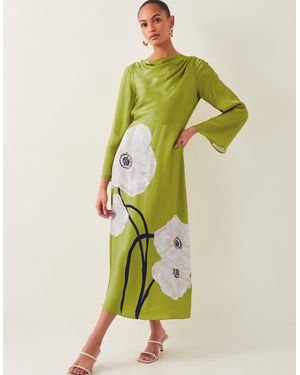 Monsoon Molly Floral Print Satin Dress Green