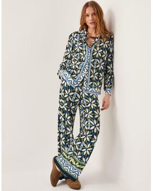 Monsoon Nikita Floral Jersey Wide Leg Trousers Black - Blue