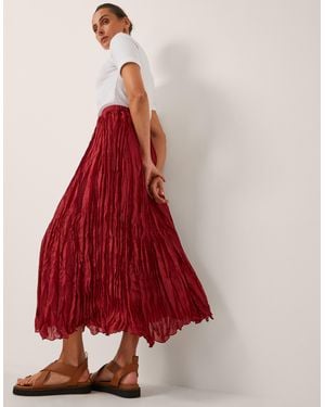 Monsoon Odessa Crinkle Maxi Skirt Red