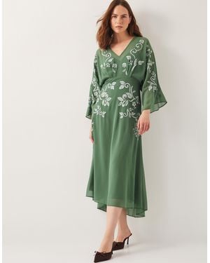 Monsoon Hannah Embroidered Tea Dress - Green