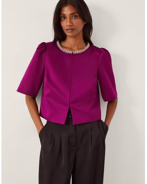 Monsoon Saira Embellished Short Sleeve Satin Jacket Pink - Purple