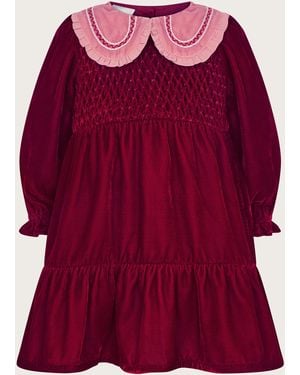 Monsoon Baby Smocked Velour Dress Red