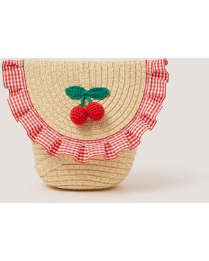 Monsoon Cherry Gingham Straw Bag - Pink