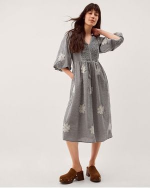 Monsoon Mimi Puff Sleeve Midi Dress - Grey