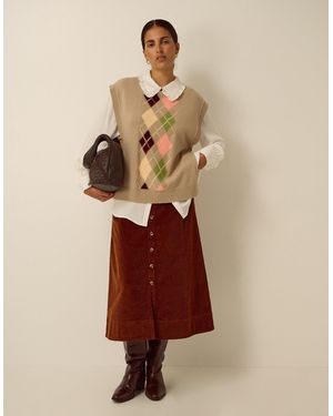 Monsoon Nicky Corduroy Midi Skirt Cognac - Natural