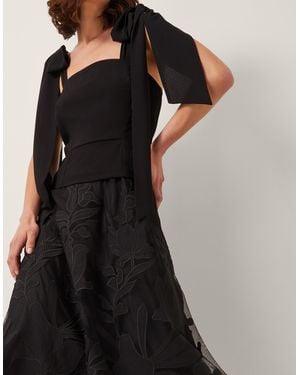 Monsoon Briana Tie Floral Appliqué Midi Dress Black