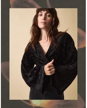 Monsoon Clemence Gigi Velvet Burnout Kimono Jacket Black
