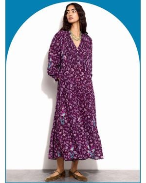 Monsoon East Elynee Floral Maxi Dress Purple - Blue