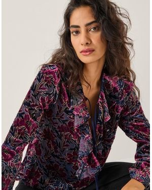Monsoon Milena Devoré Ruffle Blouse Purple