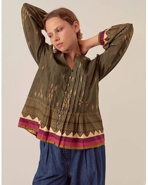 Monsoon East Apate Printed Cotton Top Green