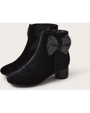 Monsoon Velvet Bow Boots Black