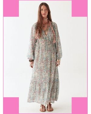 Monsoon Maison Hotel Flora Long Sleeve Maxi Dress Blue - White