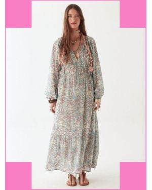 Monsoon Maison Hotel Flora Long Sleeve Maxi Dress Blue - White