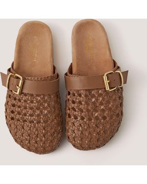 Monsoon Freya Woven Leather Mules Natural - Brown