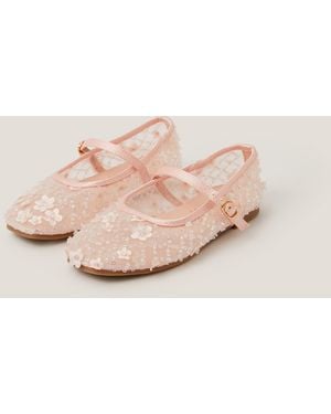 Monsoon Flower Sparkle Mesh Ballet Flats Pink