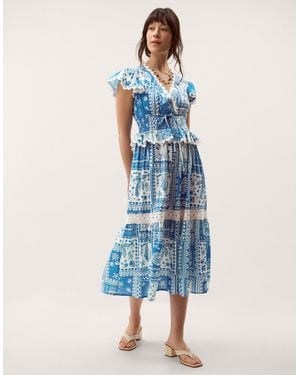 Monsoon Soleil Print Midi Dress Blue