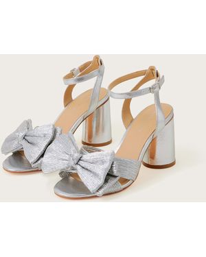 Monsoon Bow Block Heel Sandals Silver - Natural