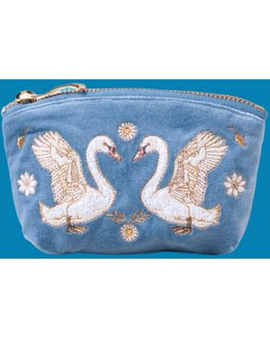 Monsoon Elizabeth Scarlett Swan Garden Velvet Coin Purse - Blue