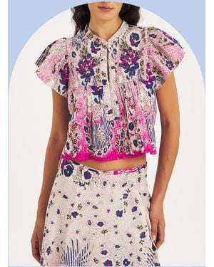 Monsoon Antik Batik Amia Floral Print Top Pink - White